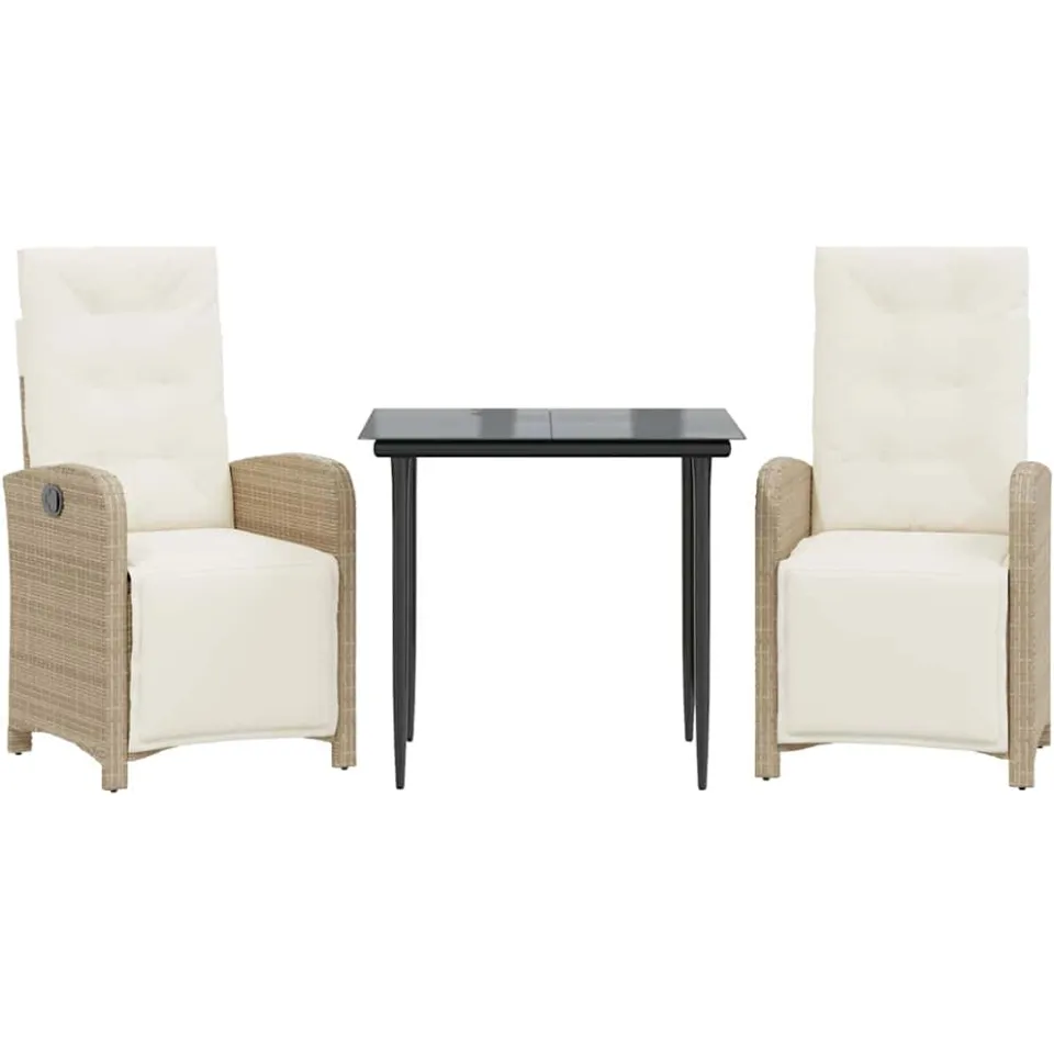 vidaXL 3-delige Bistroset met kussens poly rattan beige, foto 3