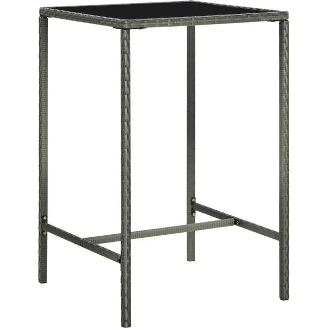 vidaXL Tuinbartafel 70x70x110 cm poly rattan en glas grijs, foto 2