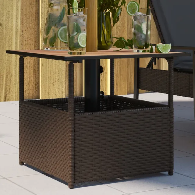 vidaXL Tuintafel met parasolgat 55x55x46,5 cm poly rattan bruin