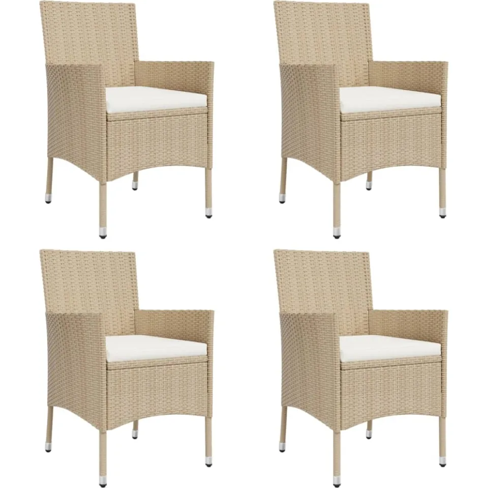 vidaXL 5-delige Bistroset met kussens poly rattan beige, foto 3