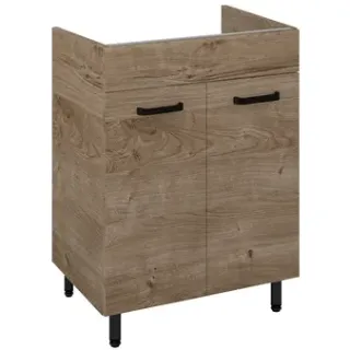 Royo Wastafelonderkast Ava 60cm - Eiken Mat - Met 2 Deuren - Met Zwarte Handgrepen En Poten Hout
