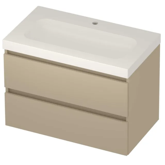 Basic-Line Moby 46 Badmeubelset Polystone 1 Kraangat Greeploos 80x46x58 cm Mat Beige Glans Wit