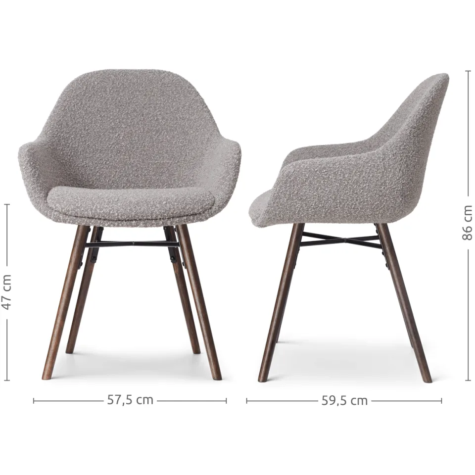 Nolon Nena-Mae eetkamerstoel bouclé taupe - walnoot houten onderstel, foto 3