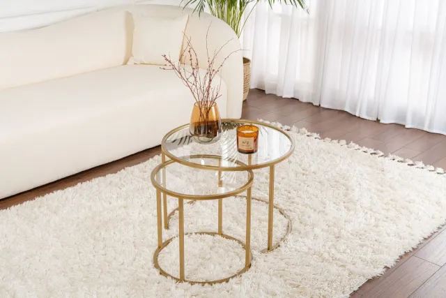 Skye Decor , Glazen salontafelset, Gold-Transparent-60-42, Gehard glas, Goud, 60 x 60 x 43 cm