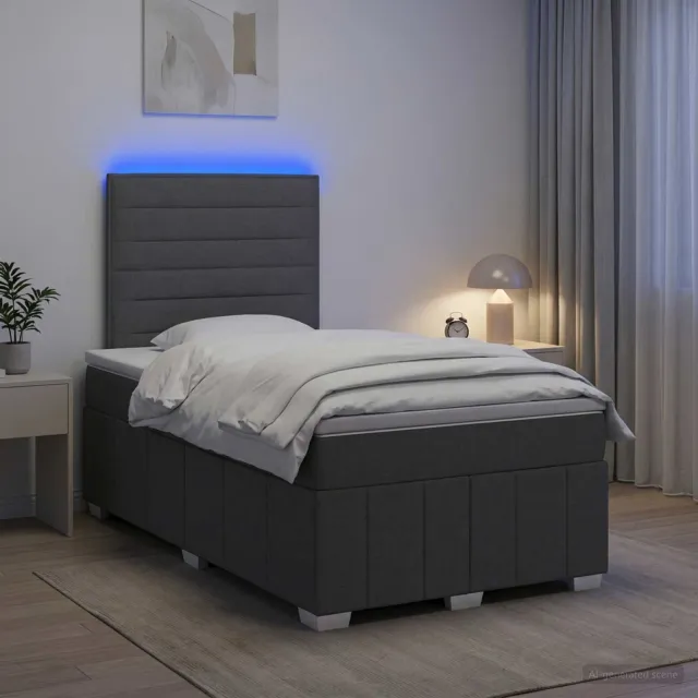 vidaXL LED Boxspring Bed met Matras Donkergrijs 120 x 190 cm Stof