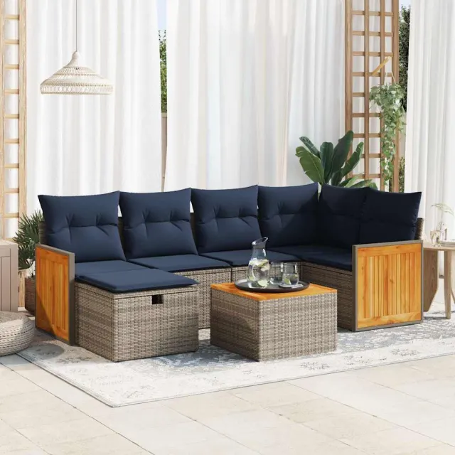 vidaXL 7-delige Loungeset met kussens poly rattan grijs, foto 2