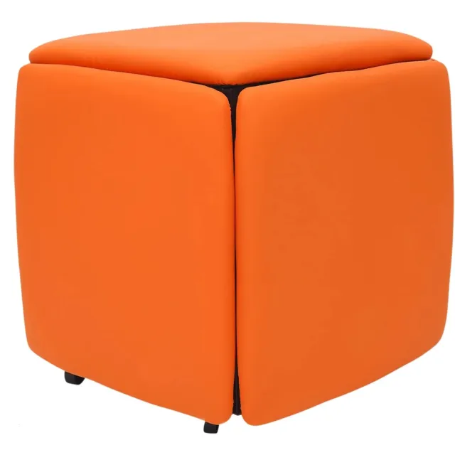 Happiq 5-in-1 Zitkubus – Stapelbare Sofa Krukken met Zwenkwielen, Multifunctionele Voetenbank en Kaptafelkruk voor Woonkamer en Slaapkamer Orange