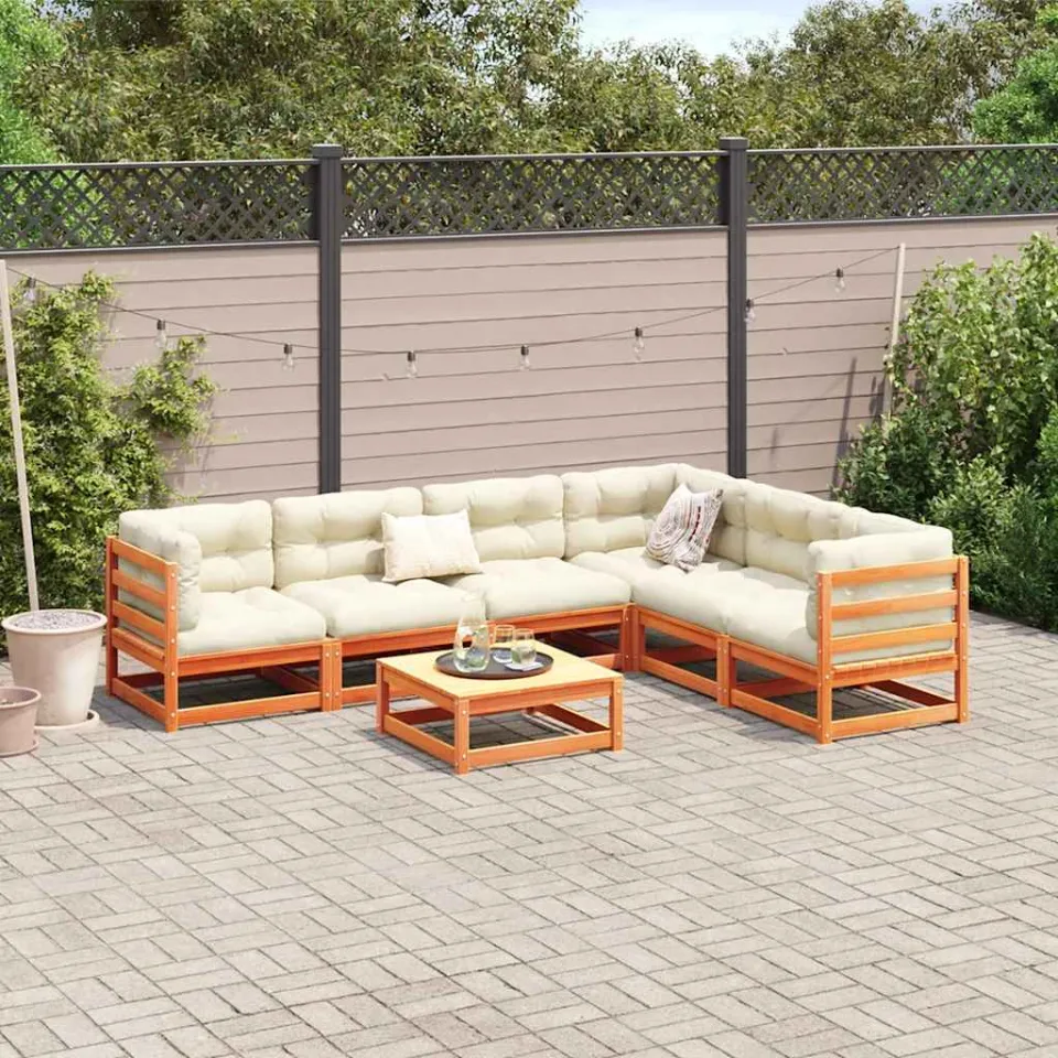 vidaXL 7-delige Loungeset met kussens massief grenenhout wasbruin bruin, foto 3