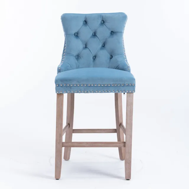 SONNENH Barkrukken set van 2 - Velvet bekleding en houten poten - Zithoogte 67 cm - Lichtblauw
