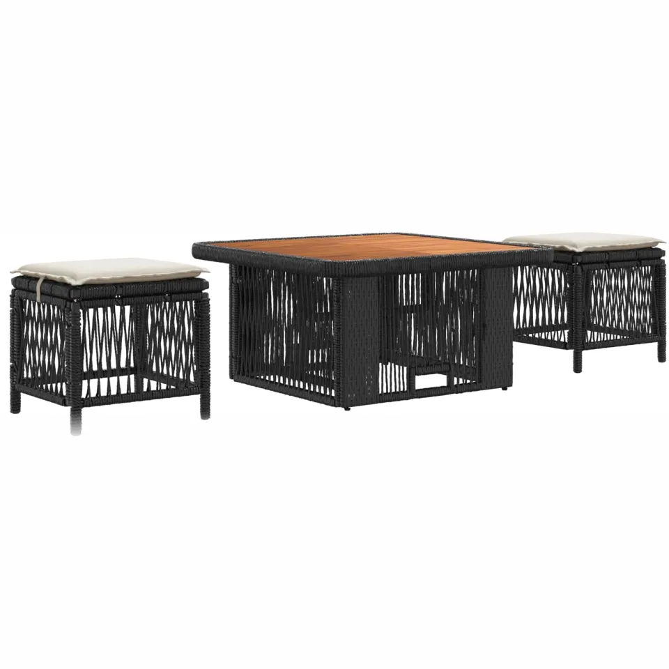 vidaXL Tuin eettafelset 3 st 2-zits Beige en Crème poly rattan Zwart