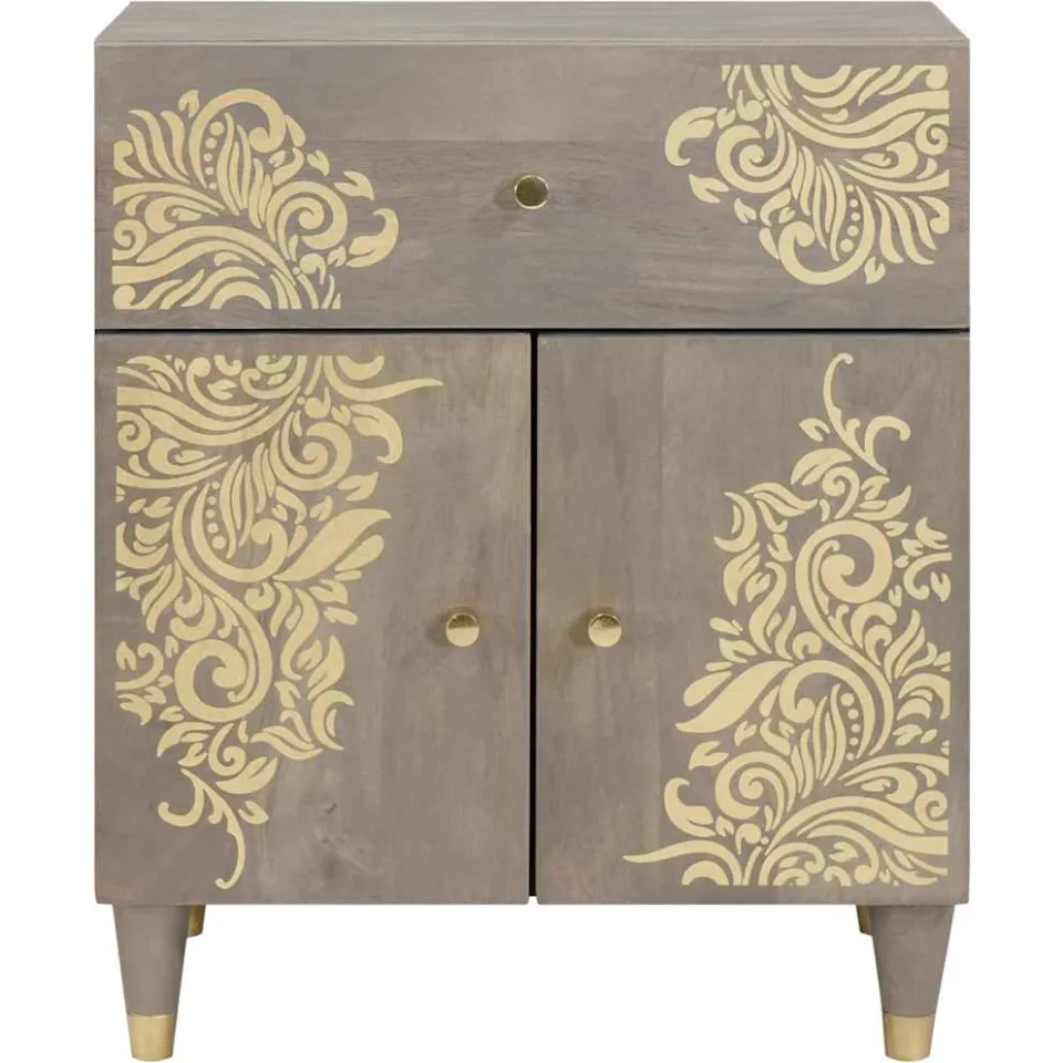 vidaXL Nachtkastje met Deur Grijs 50 x 33 x 60 cm Massief Mango Hout, foto 3