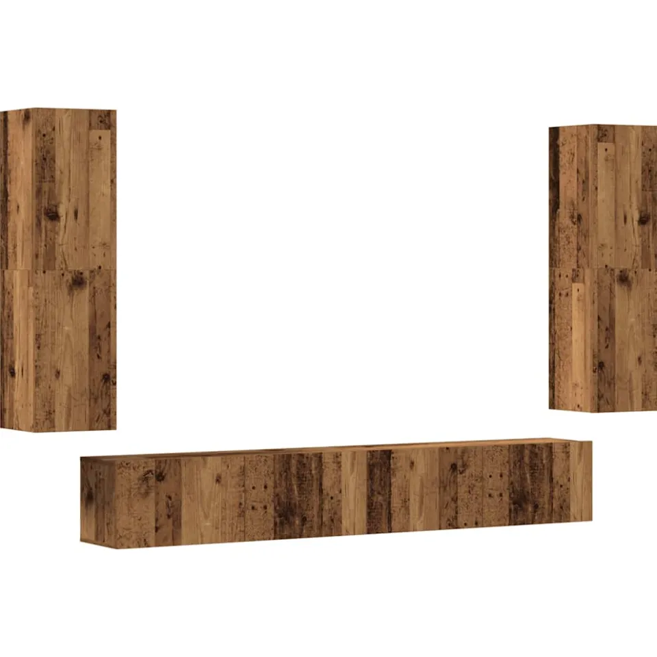 vidaXL Tv-wandkasten 4 st bewerkt hout oud houtkleurig Bruin