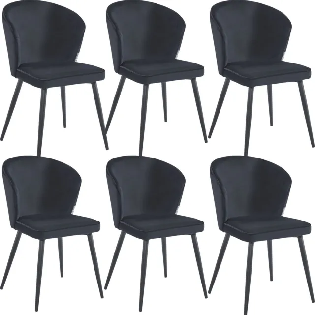 Colenis Curve Eetkamerstoel - Set Van 6 - Zwart - Velvet - Zwarte Poten