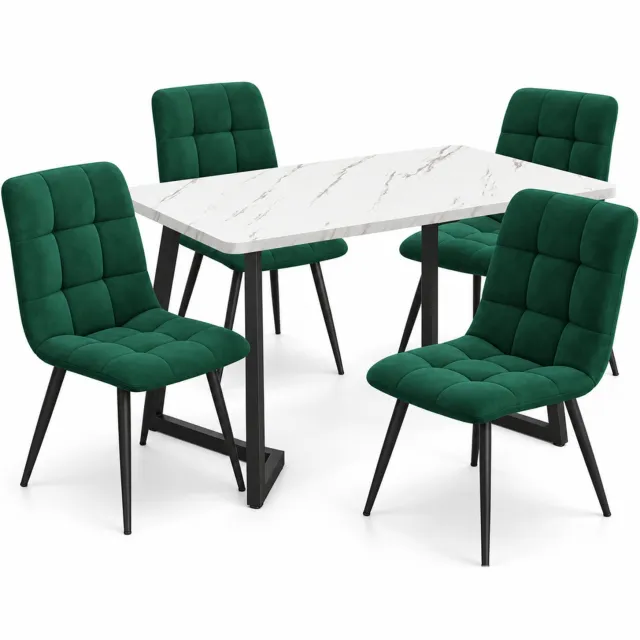 City long dragon LONG DRAGON - Eethoek - Tafel met 4 velvet stoelen - Rechthoekige eettafel - Zwarte tafelpoten - Donkergroen - 117 cm