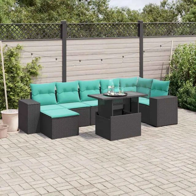 vidaXL 8-delige tuinbankset met kussens, zwart polyrotan, foto 2