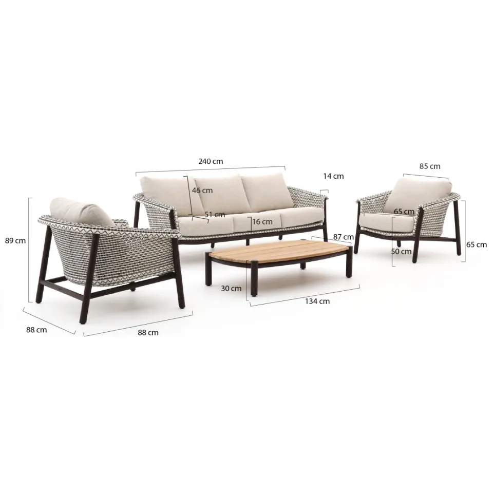 Zavelli Cuore stoel-bank loungeset 4-delig 5-zits Taupe