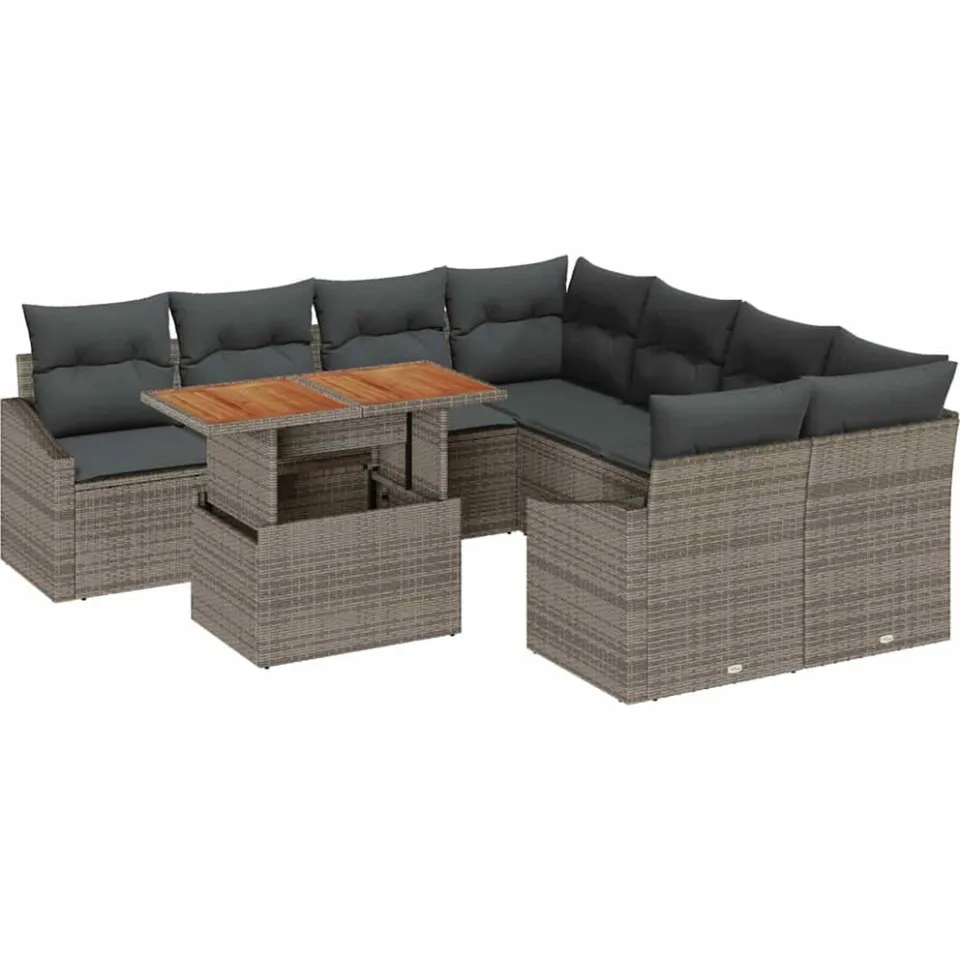 vidaXL Tuin Sofa Set 9 st Grijs Poly riet