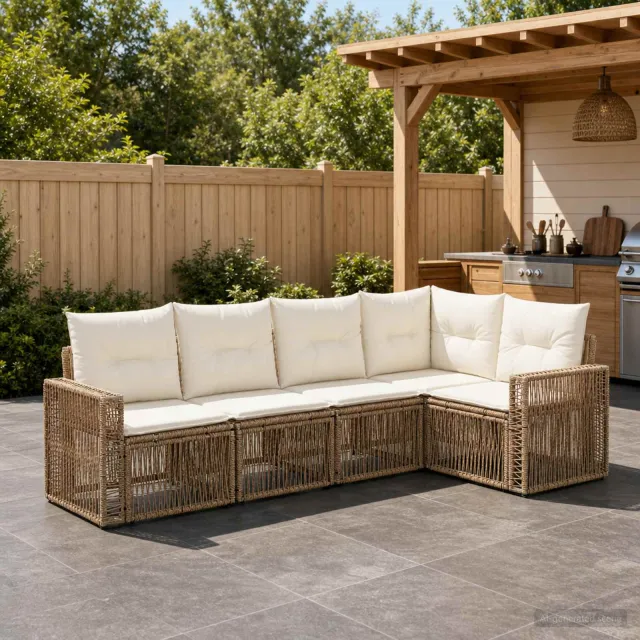 vidaXL Tuinbankenset 5 st 5-zits Beige en Crème Wit poly rattan, foto 2