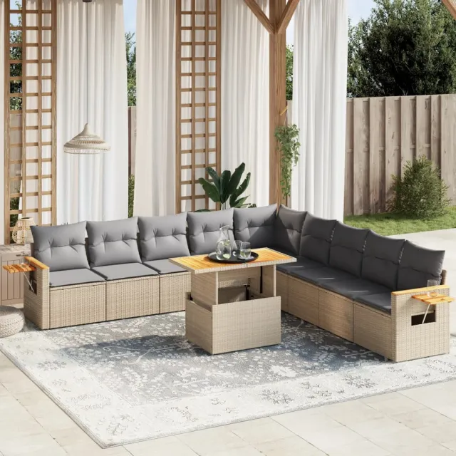 vidaXL 11-delige Tuinset met kussens poly rattan beige, foto 2