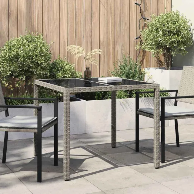 vidaXL Tuinstafel Grijs 90 x 90 x 75 cm poly rattan, foto 2