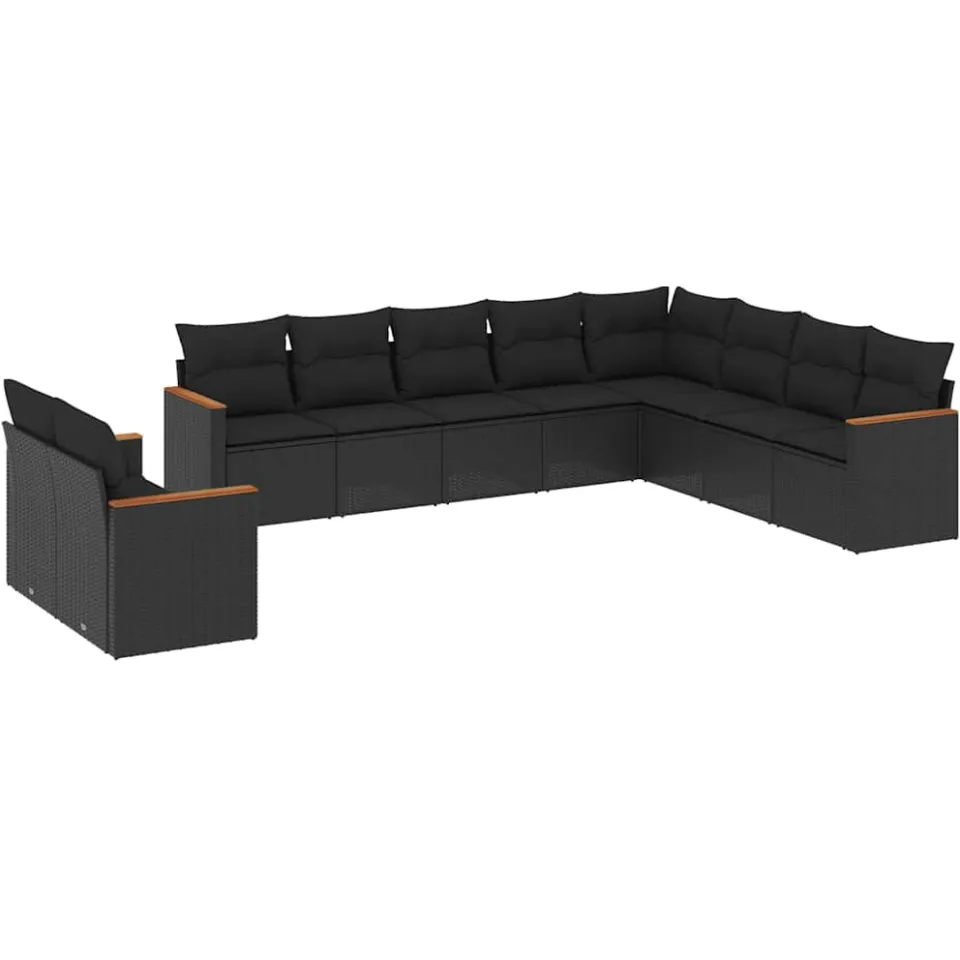 vidaXL 10-delige Loungeset met kussens poly rattan zwart, foto 3
