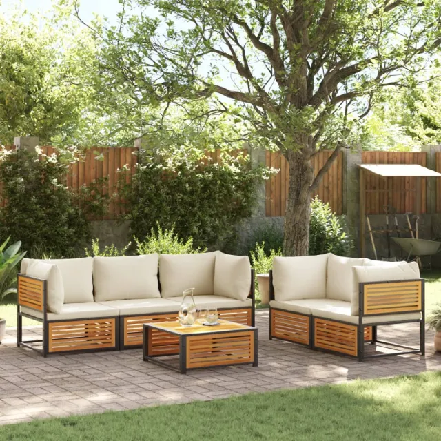 vidaXL 6-delige Loungeset met kussens massief acaciahout Bruin