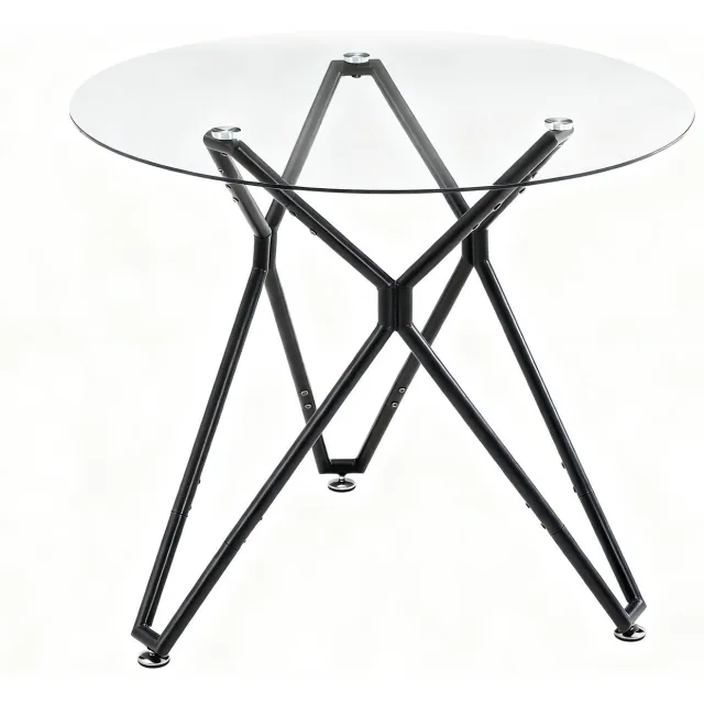 SONNENH Ronde eettafel van gehard glas met zwarte metalen poten - Ø 90 x 78 cm Transparant en zwart