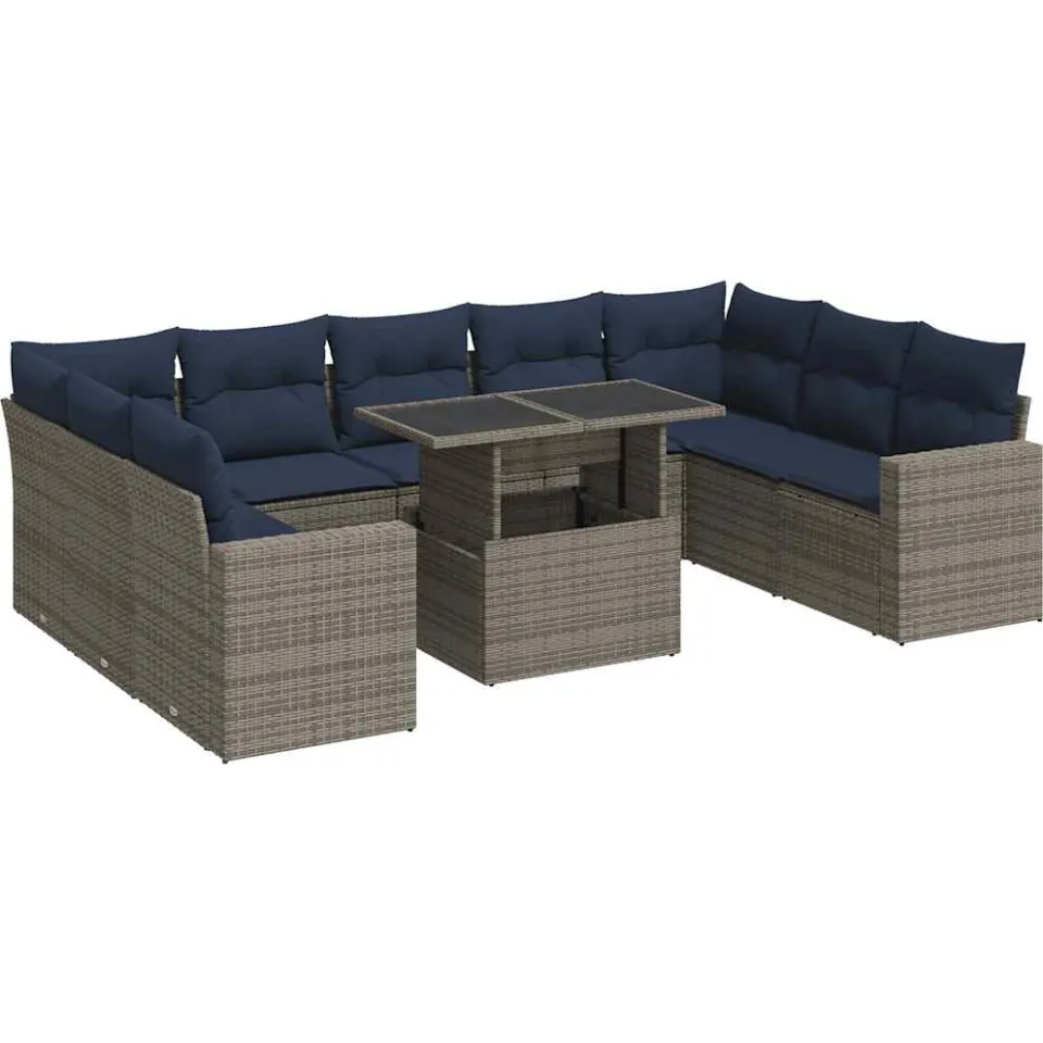 vidaXL 10-delige Loungeset met kussens poly rattan acacia grijs, foto 3