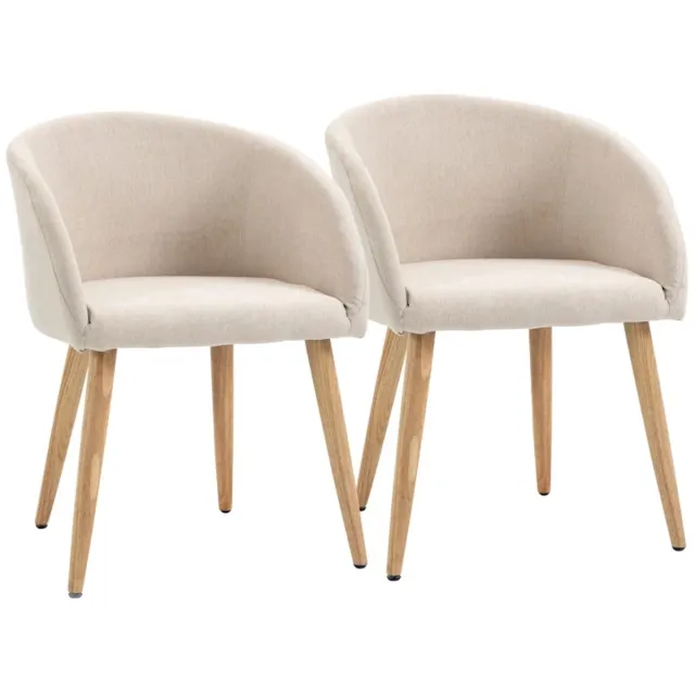 ZYLARO Eetkamerstoel - Set Van 2 - Gestoffeerd - Scandinavisch Design - Houten Poten - Antislipkussentjes - Draagvermogen Tot 150 kg - Beige Beige+Natuurlijk hout