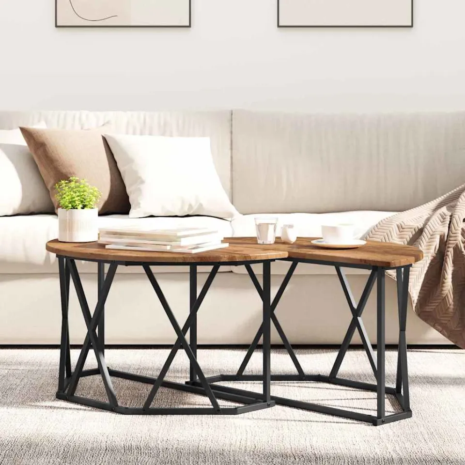 vidaXL Salontafel Oud Hout 80 x 80 x 42 cm Engineered hout en staal, foto 4