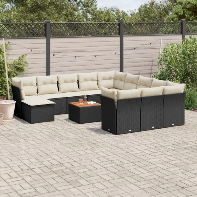 vidaXL 13-delige Loungeset met kussens poly rattan zwart, foto 2