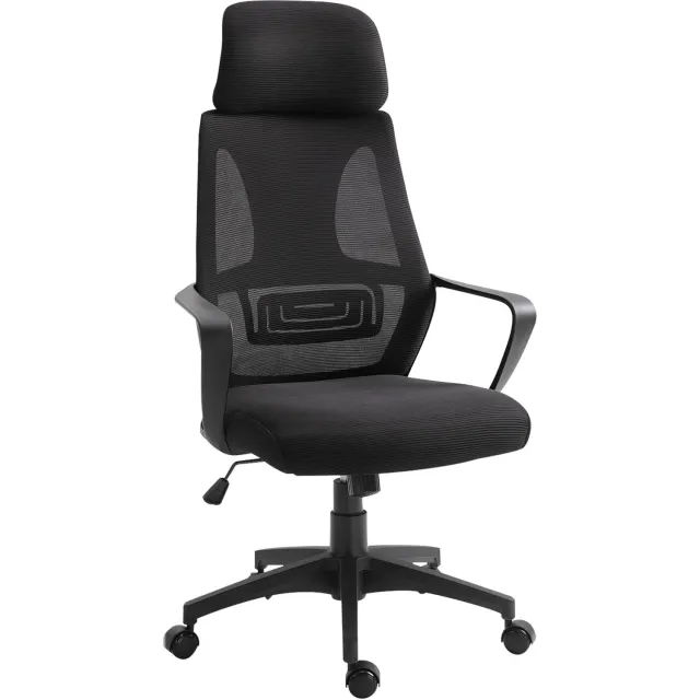 Vinona Bureaustoel - Met kantelfunctie, lendensteun en hoofdsteun - In hoogte verstelbaar - 64 x 55 x 116-126 cm - Zwart