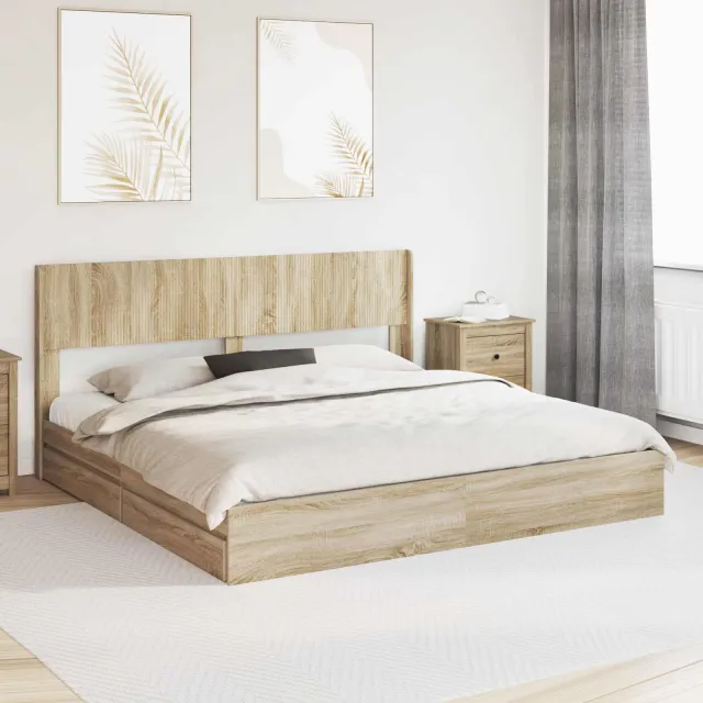 vidaXL Bedframe met opbergruimte en hoofdbord Sonoma Eiken Bruin