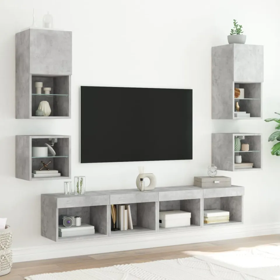 vidaXL 8-delige Tv-wandmeubelset met LED bewerkt hout betongrijs grijs, foto 3