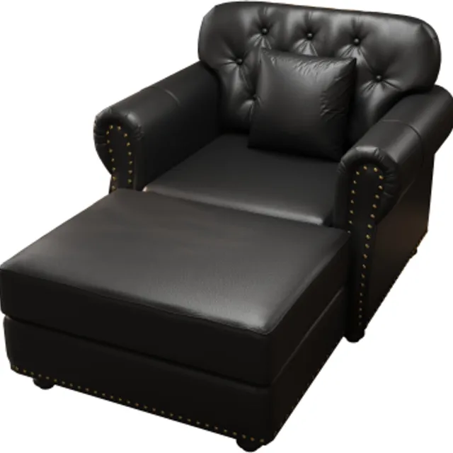 in& out door furniture 105 cm Chesterfield-fauteuil, met mobiele eenzitshocker, kunstleren een zitsfauteuil, zitkussen met veerkern, knoopstiksel, rollende armleuning-design, siernageldecoratie, zwart