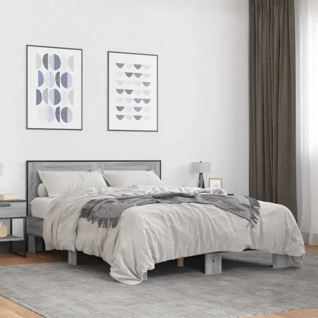 vidaXL Bedframe bewerkt hout metaal grijs sonoma eiken 120x200 cm