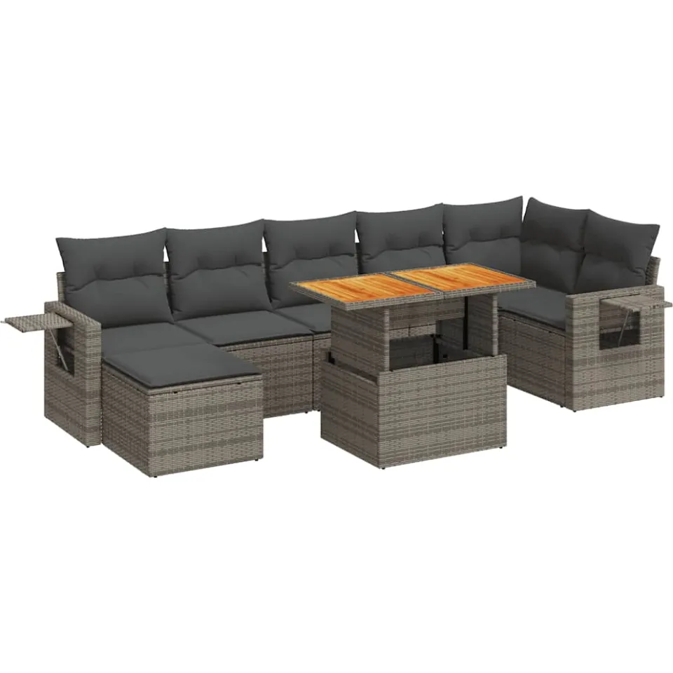vidaXL 8-delige Loungeset met kussens poly rattan grijs, foto 3