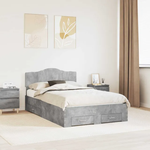 vidaXL Bedframe met lade Beton Grijs 135 x 190 cm Bewerkt hout