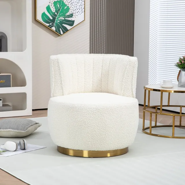 MODENUIT Fauteuil 62,5 x 62 x 69,5 cm - 360 Graden Draaibaar Met Rugleuning - Voor Woonkamer - Teddy Wit