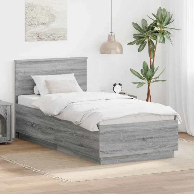 vidaXL Bedframe met hoofdeinde Grijs sonoma 70 x 190 cm Bewerkt hout