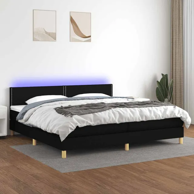 vidaXL Boxspring met matras en LED stof zwart 200x200 cm