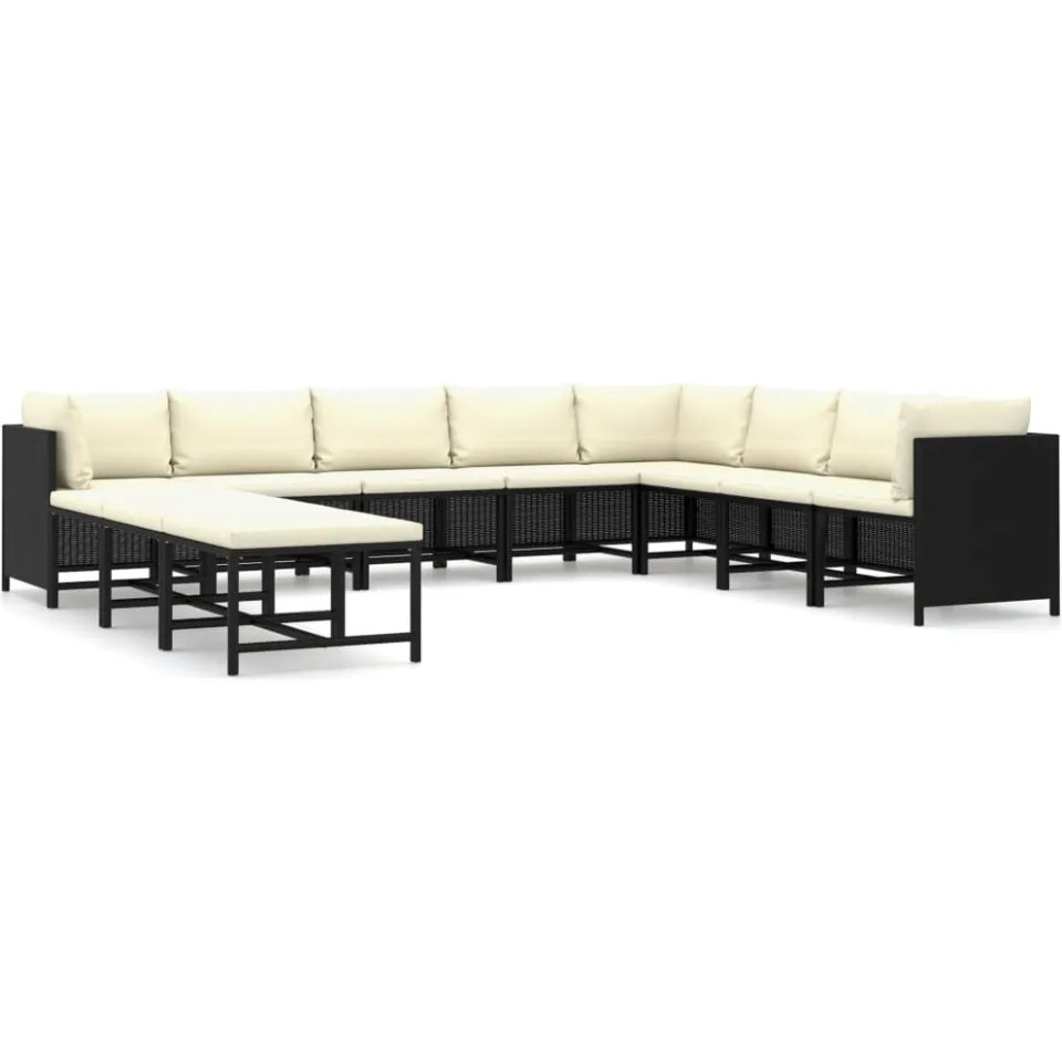 vidaXL 11-delige Loungeset met kussens poly rattan zwart, foto 4