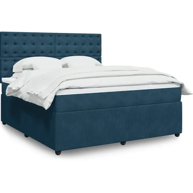 vidaXL Boxspring met matras fluweel donkerblauw 180x200 cm blauw