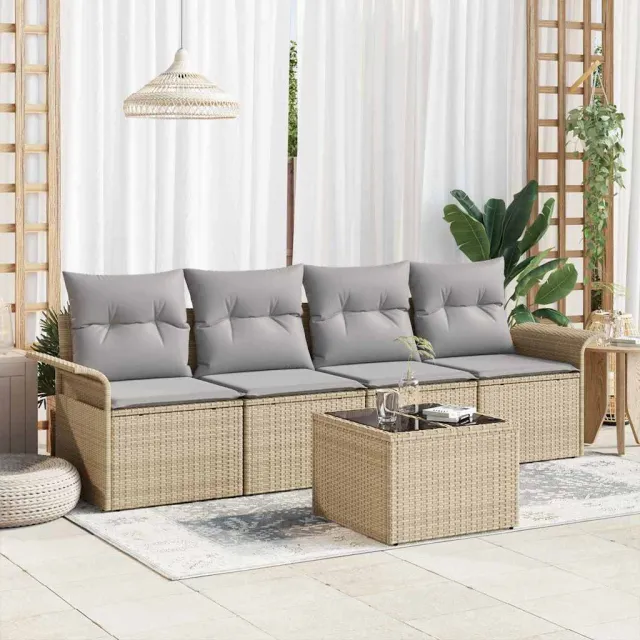 vidaXL Bankstel 5 st Beige poly rattan, foto 2