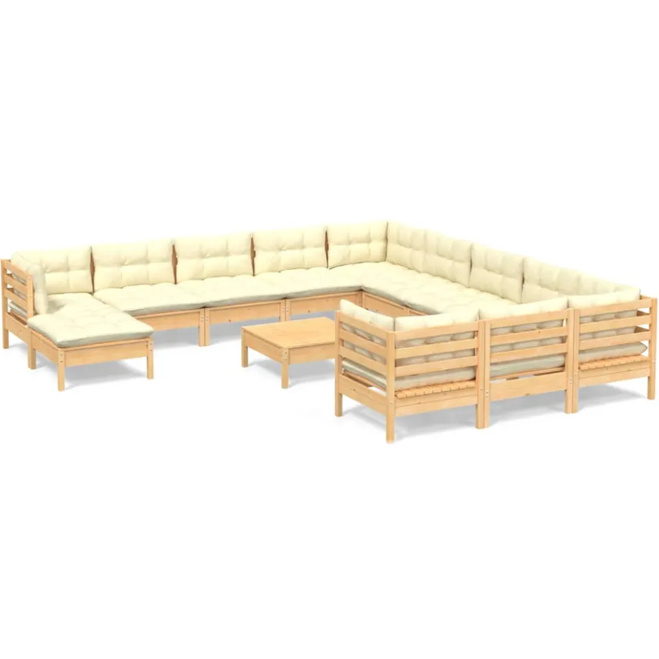 vidaXL 13-delige Loungeset met crèmekleurige kussens grenenhout, foto 3