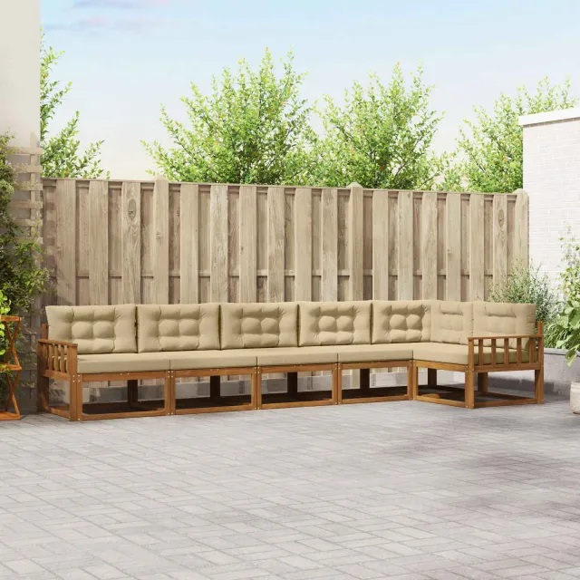 vidaXL Buiten bankenset 6 st 6-zits Natuurlijk en Beige