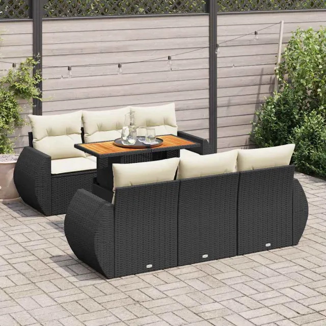 vidaXL 7-delige Loungeset met kussens poly rattan zwart, foto 2