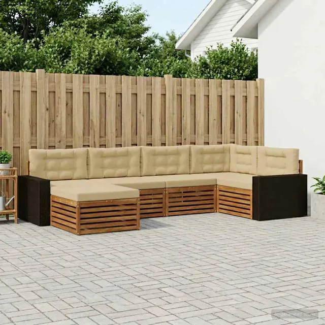 vidaXL Buiten bankenset 6 st 6-zits Natuurlijk en Beige