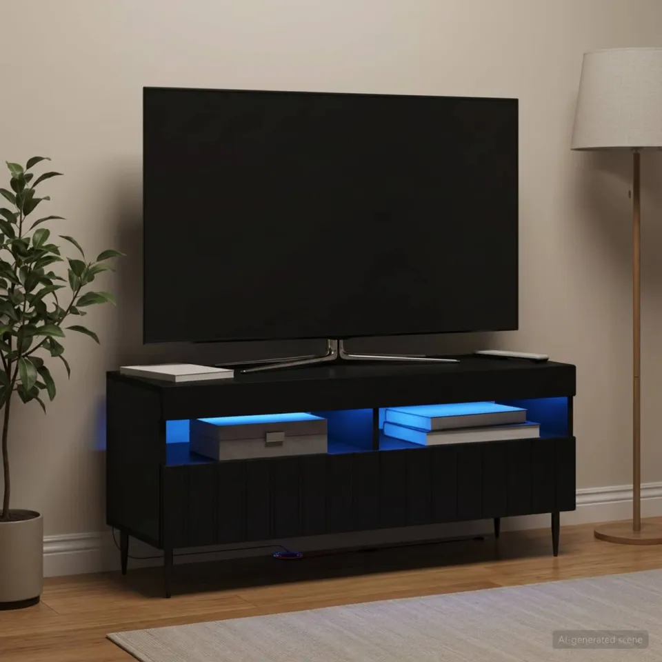 vidaXL LED tv-meubel ZWOLLE 100 x 35 x 43 cm Zwart Bewerkt hout, foto 4