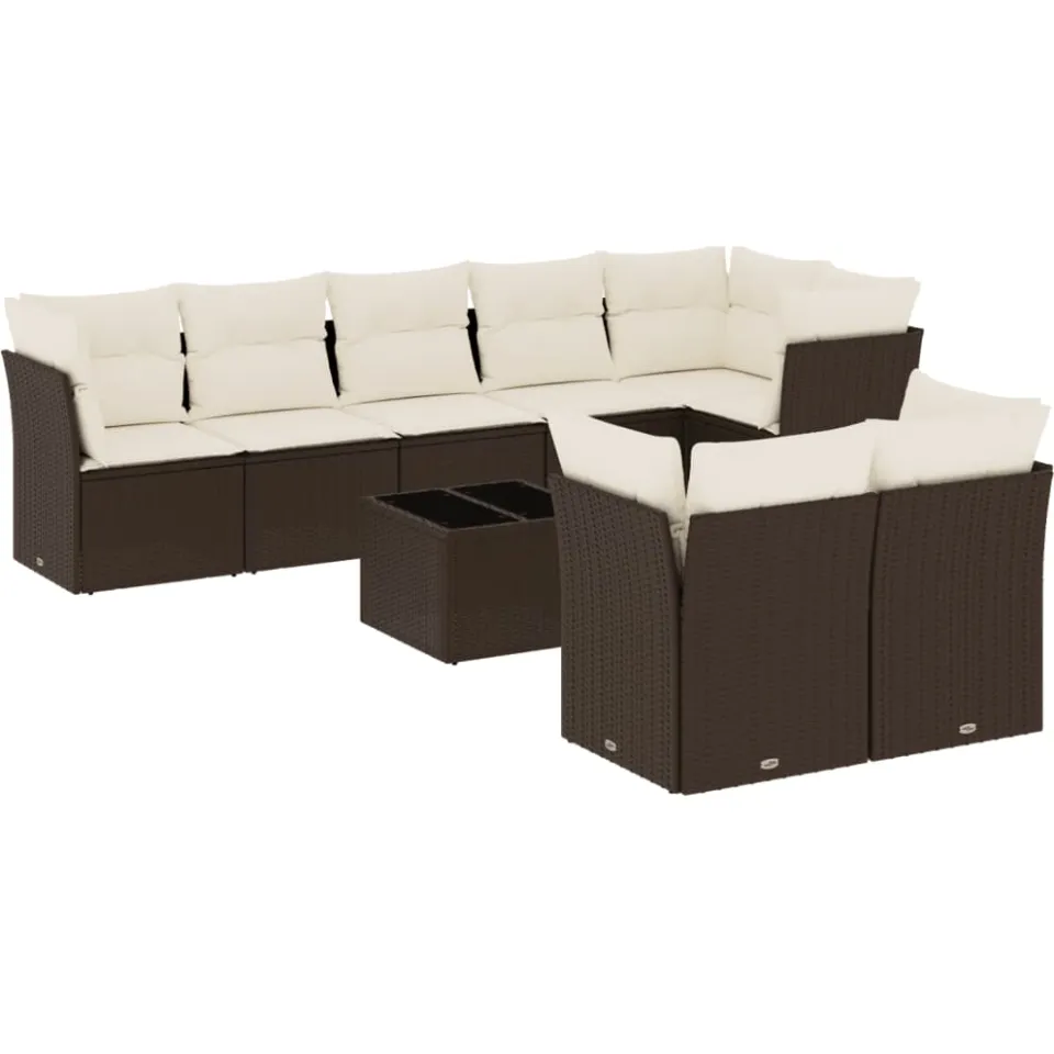 vidaXL 9-delige Loungeset met kussens poly rattan bruin, foto 4